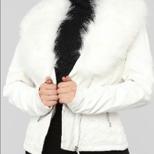 “Elsa” Faux Fur/leather White Zip Jacket